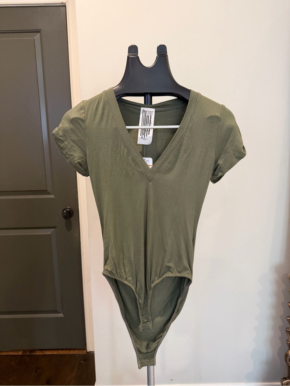 Free People Olive Green V-Neck Short Sleeve Bodysuit S NWT